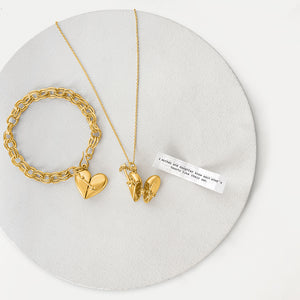 Matching Heart + Arrow Locket and Bracelet Gift Set - Gold